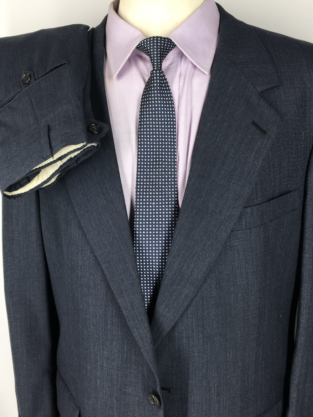 46L Bill Blass USA Mens Vintage 2 Button Wool Suit Dark Pencil Gray Pants 40